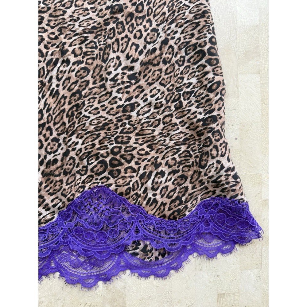 Victorias Secret‎ Silk Leopard Purple Lace Mini Slip Dress Coquette Grunge Y2K L - Picture 5 of 9